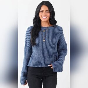 Le Lis Navy Ribbed Knit Sweater